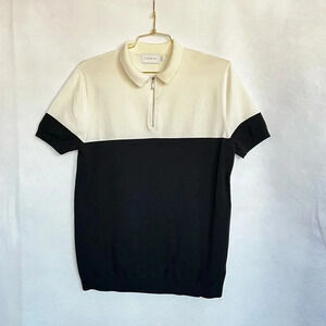 Topman Colorblock Polo Sweater Size Small 1/4 Zip Black Ivory Short Sleeve Knit